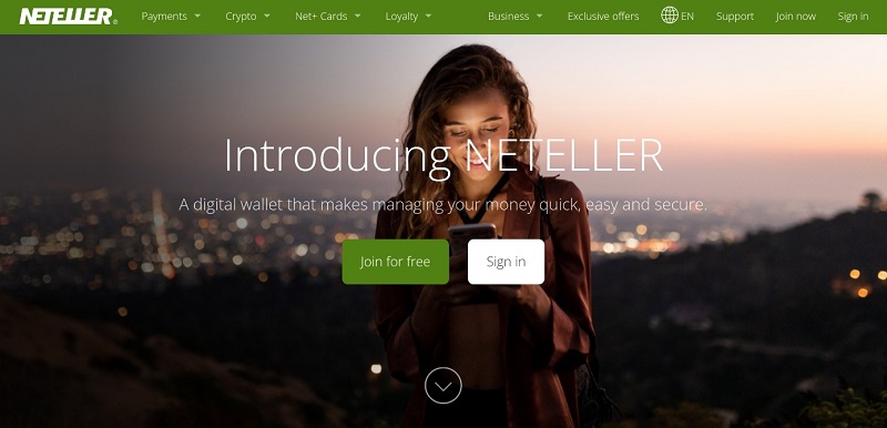 Vista del sitio web de Neteller