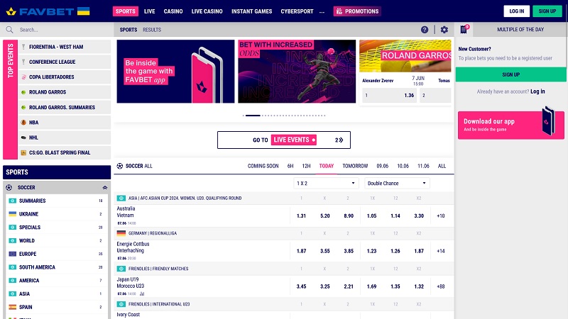 Entorno de la casa de apuestas Favbet