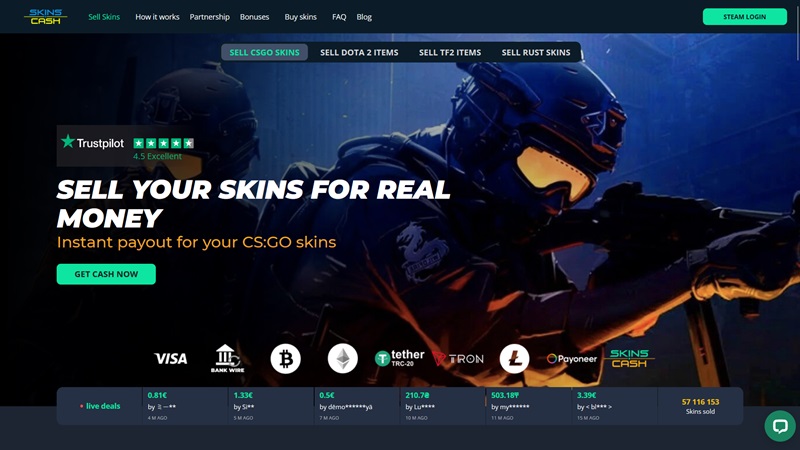 Sitio web de Skins.Cash