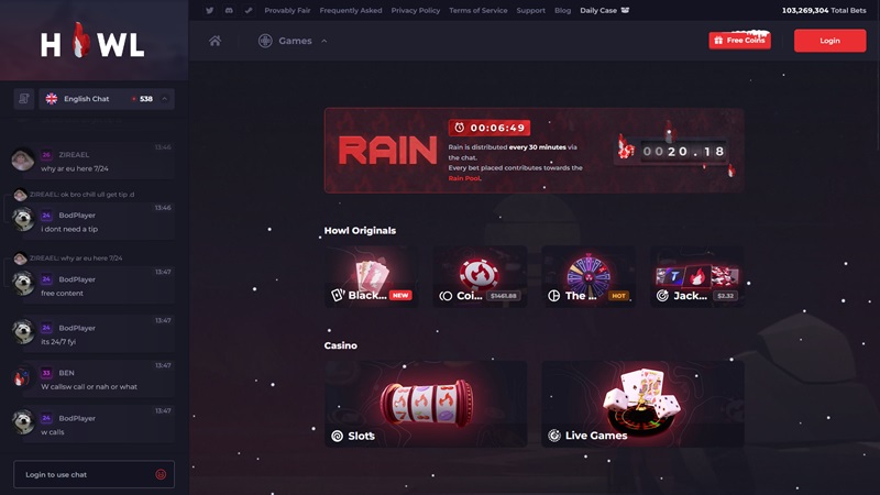 Página de juegos de azar Howl.GG