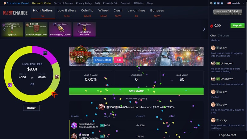 Sitio web de apuestas RustChance.com