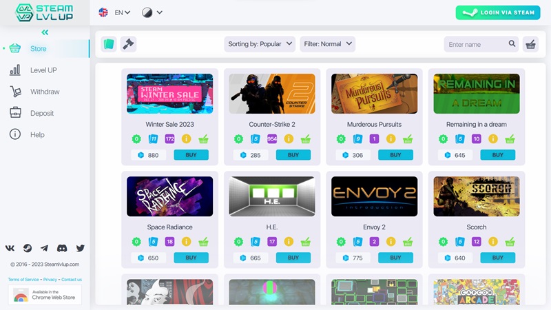 Página web SteamlvlUP.com