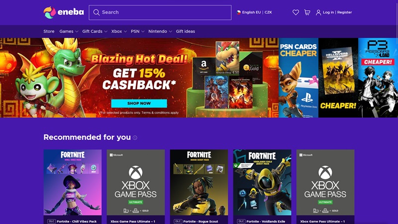 Sitio web de la tienda Eneba