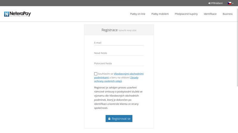 Formulario de registro de NeteraPay