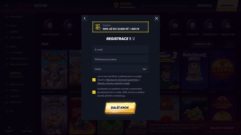 Registro en el casino QuickWin
