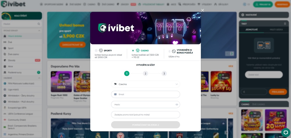 Vista previa del formulario de registro de la plataforma Ivibet con la opción de un bono de bienvenida para jugadores de casino en línea y apostadores