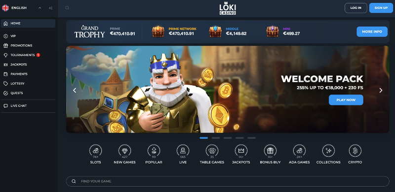 Página de inicio del casino en línea Loki Casino