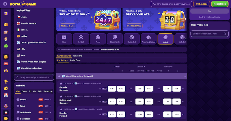 Página de inicio de la casa de apuestas Royal Game