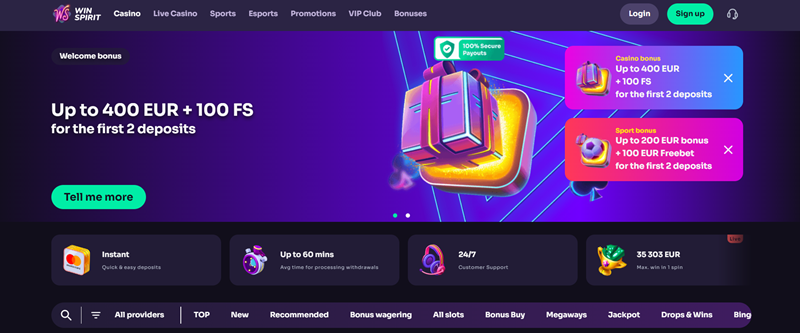 WinSpirit casino úvodní strana