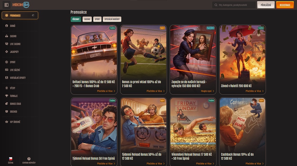Vista previa de bonificaciones y promociones en el casino online y la casa de apuestas Neon54