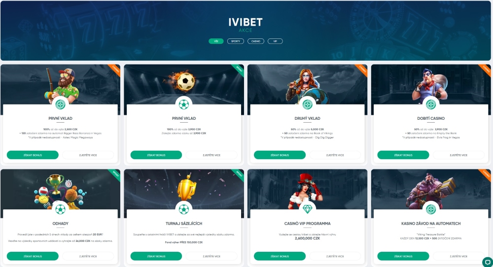 Vista previa de los bonos y promociones en el casino en línea y bookmaker Ivibet