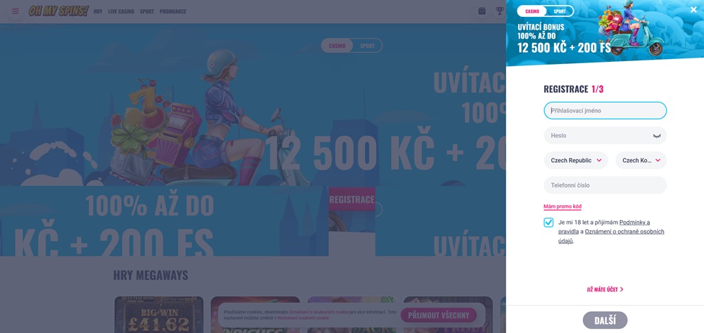 Registro en Oh My Spins