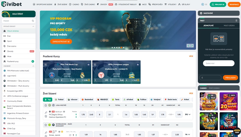 Vista de la casa de apuestas Ivibet con generosos bonos y una amplia selección de deportes y eventos para apostar