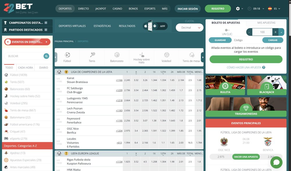 22BET casa de apuestas