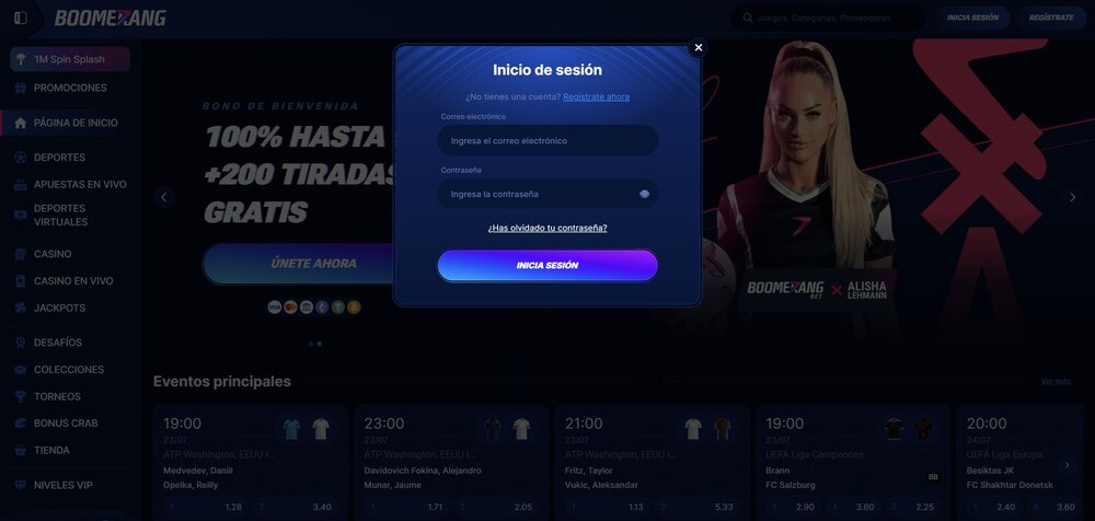 Boomerang Bet inicio de sesión
