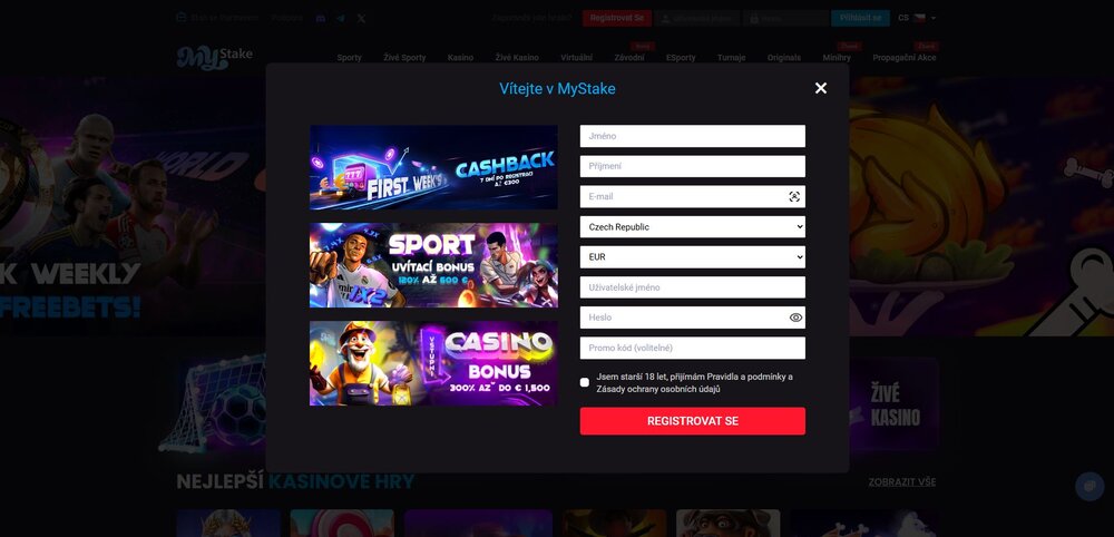 registro en el casino MyStake
