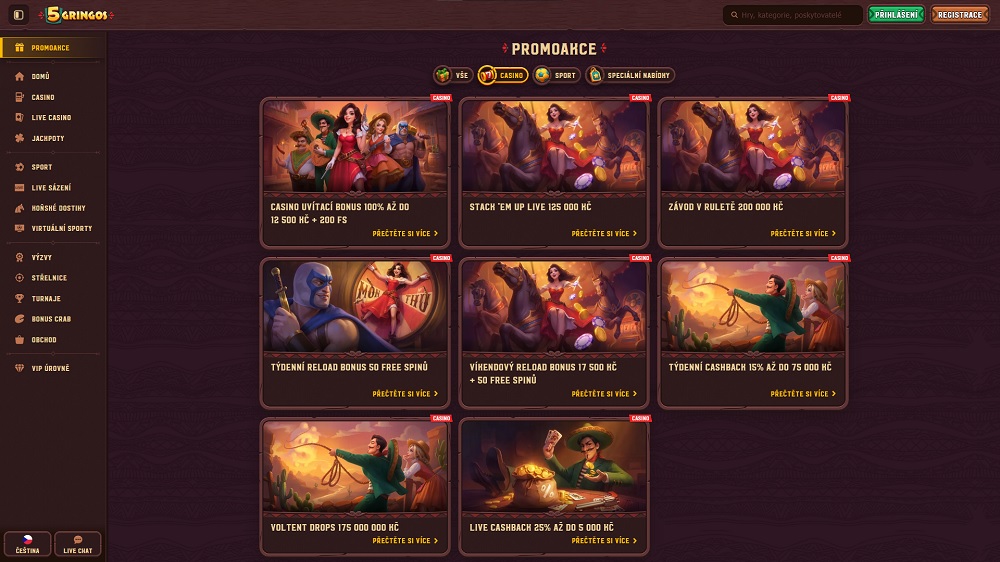 Vista previa de bonificaciones y promociones con giros gratis en el casino online 5Gringos
