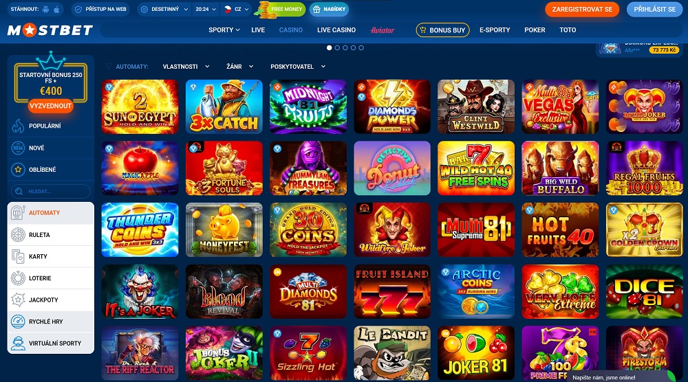 Vista previa de la amplia biblioteca de tragaperras en el casino online MostBet