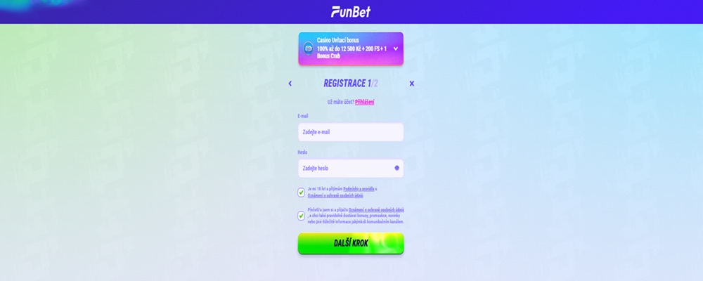 Ventana de registro en el casino FunBet