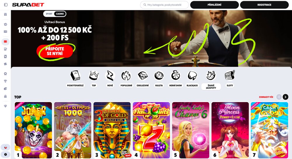 Uvítací bonus a automaty v casinu Supabet