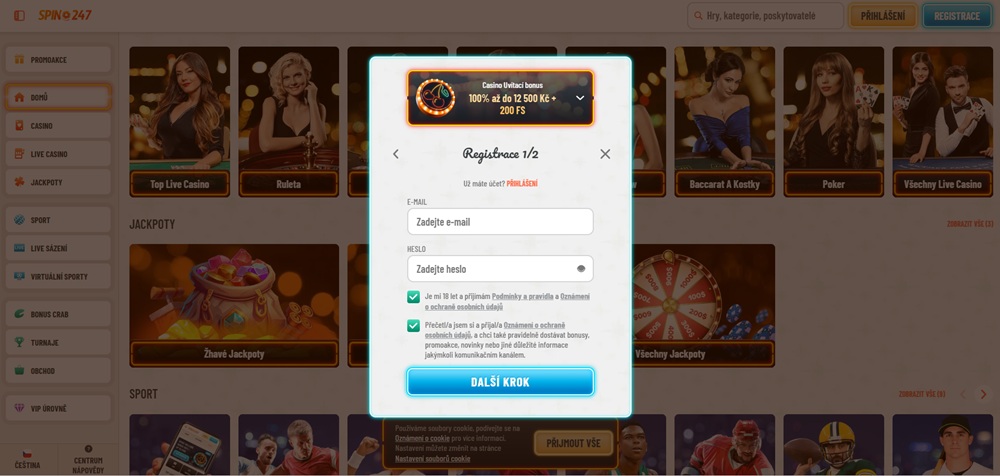 Ventana de registro en el casino Spin247