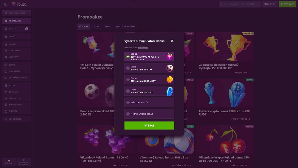 Vista previa de la oferta de bono para nuevos jugadores en el casino online y la casa de apuestas Malina Casino