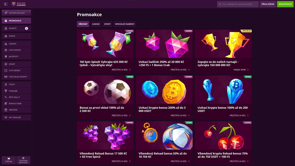 Vista previa de los bonos y promociones en el casino online y la casa de apuestas Malina Casino