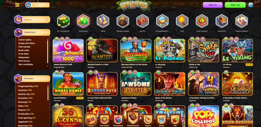 Oferta de tragaperras en el casino WinLegends