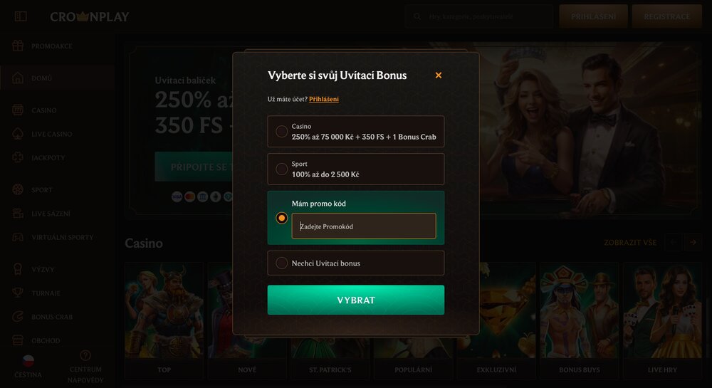 Registro en CrownPlay con código promocional