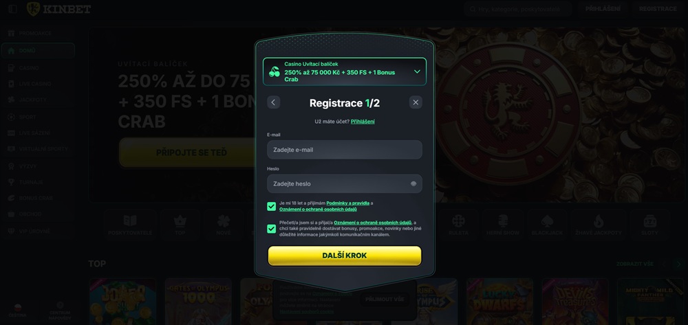 Proceso de registro en KinBet
