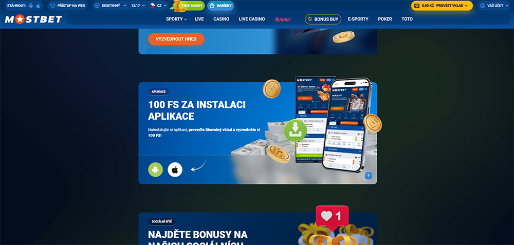 MostBet te da 100 giros gratis por instalar la aplicación