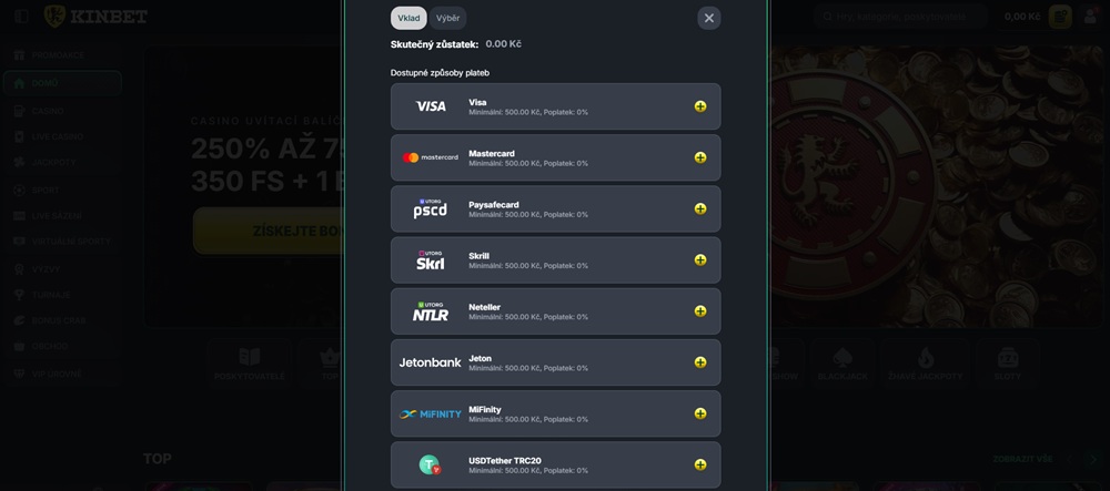Resumen de métodos de pago en KinBet