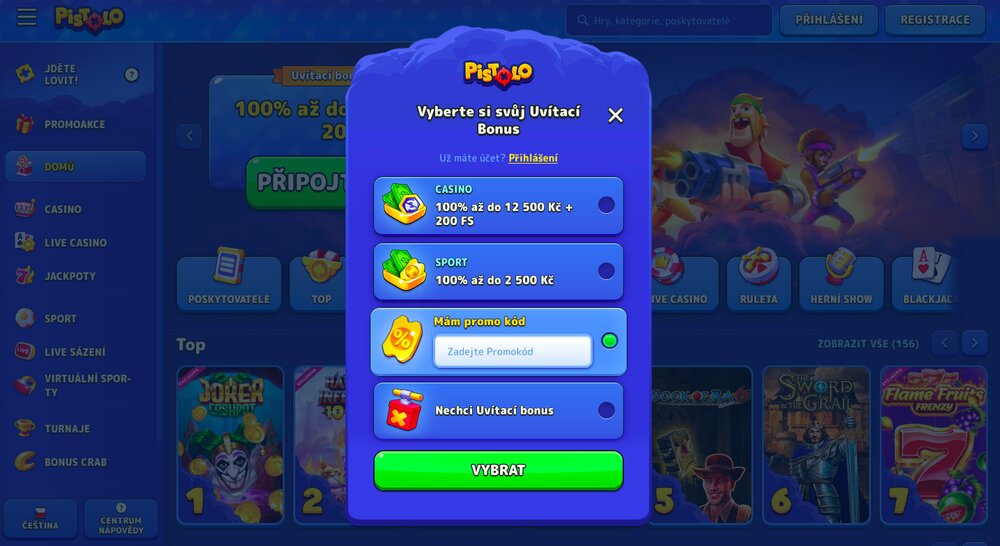 Pistolo registrace s promo code