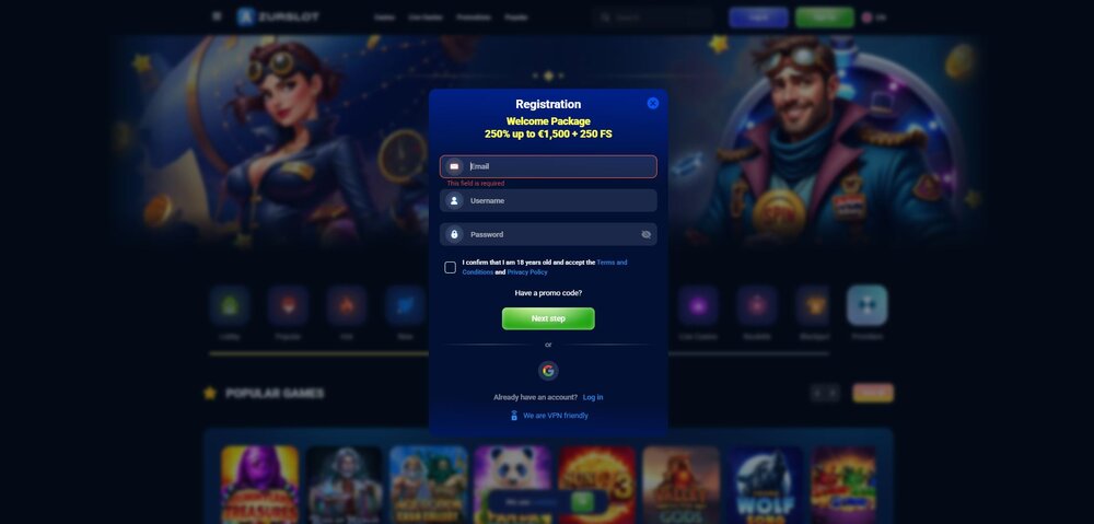 registro del casino AzurSlot