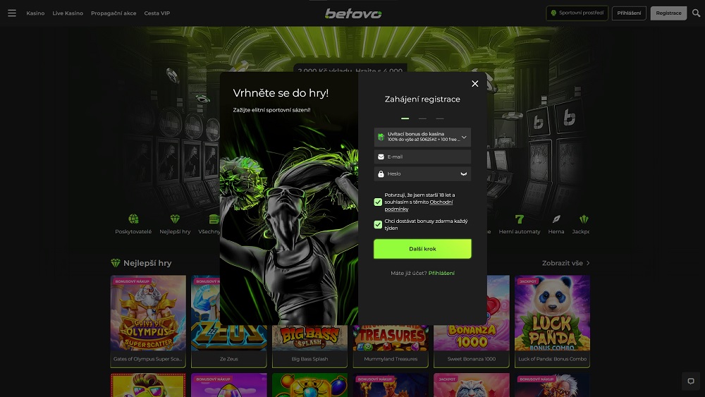 Vista previa del formulario de registro con un alto bono de bienvenida en el casino online Betovo