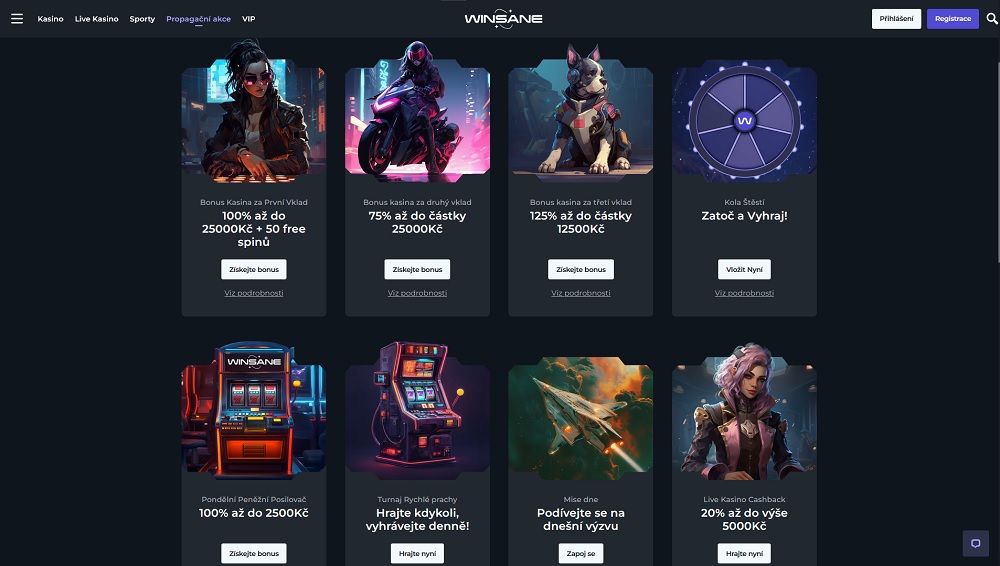 Vista previa de bonificaciones y promociones con tiradas gratis en el casino online Winsane