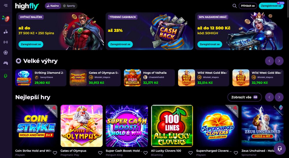 Página de inicio del casino HighFlyBet
