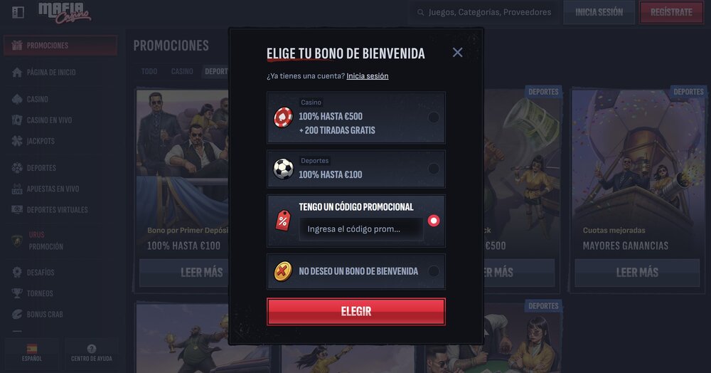 MafiaCasino código promocional