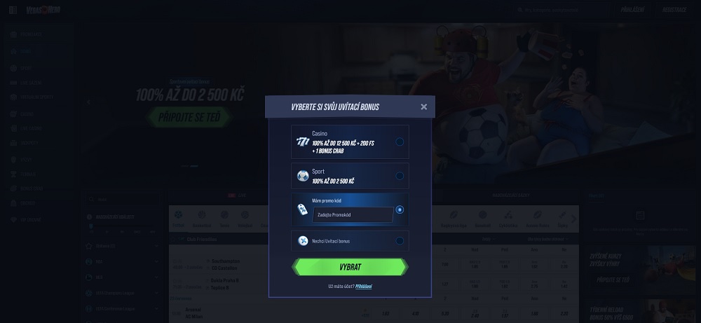 Vista previa del formulario de registro con opción de introducir un código promocional en el casino online y la casa de apuestas VegasHero