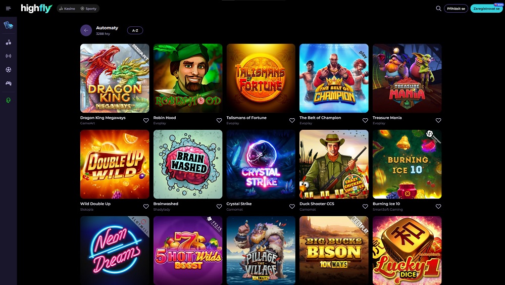 Vista previa de la biblioteca de juegos del casino online HighFlyBet