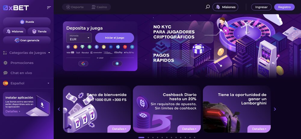 0xBET página de inicio