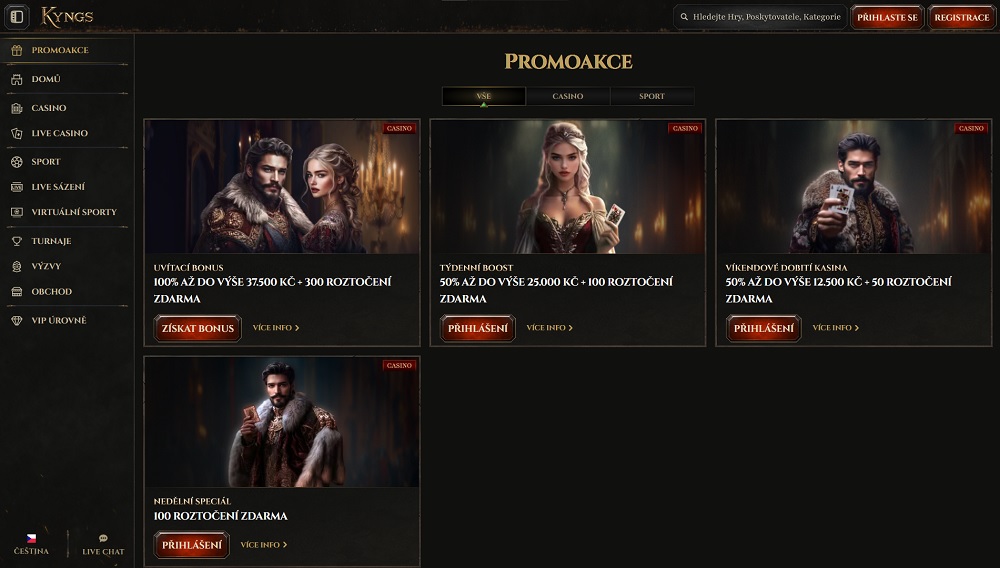 Vista previa de bonificaciones y promociones en el casino online Kyngs