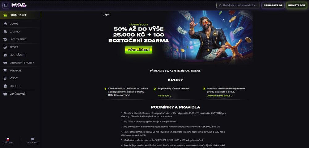 boost semanal de MadCasino con giros gratis