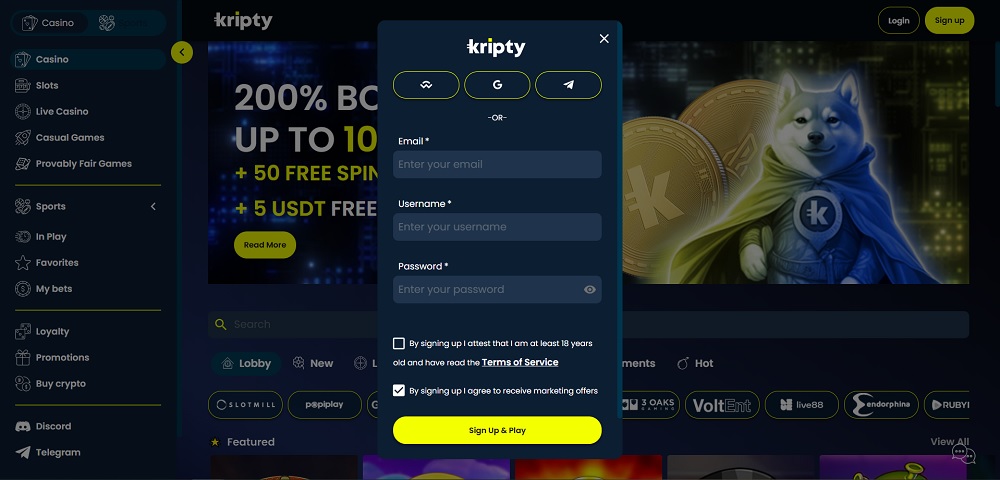 Vista previa del código promocional de Kripty