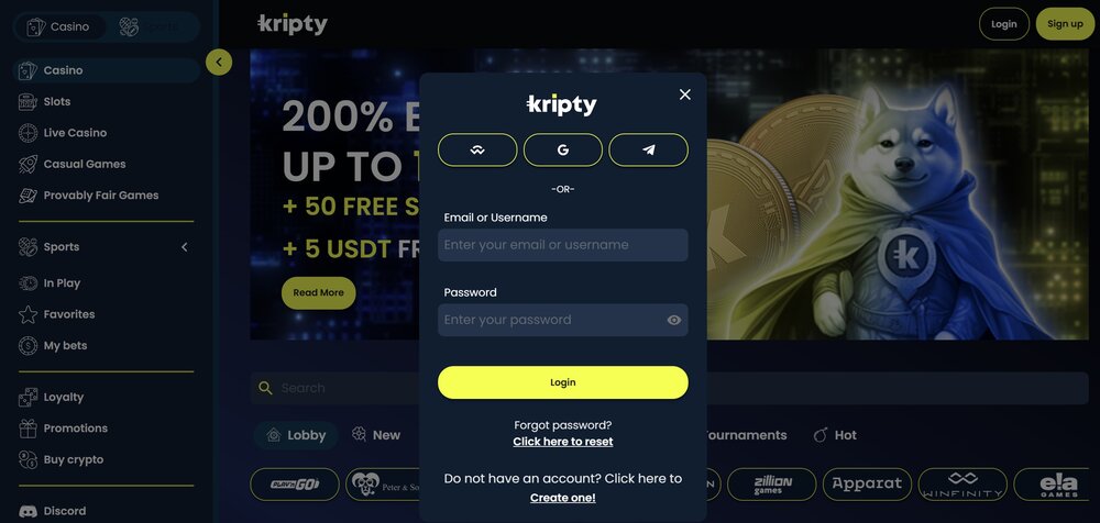 Inicio de sesión en Kripty