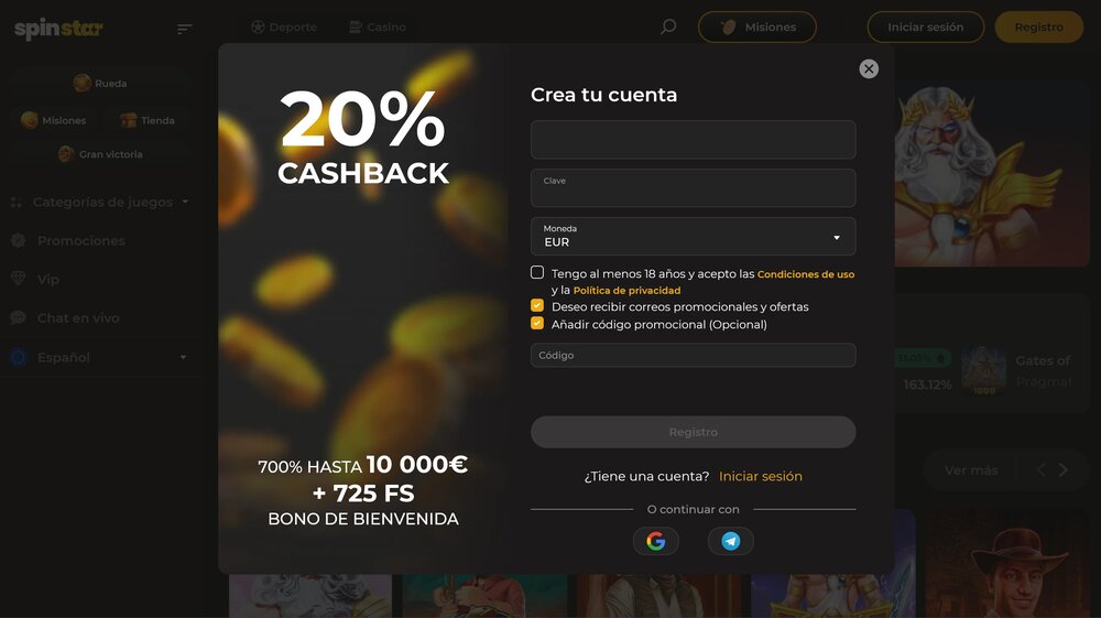 Spinstar.bet código promocional