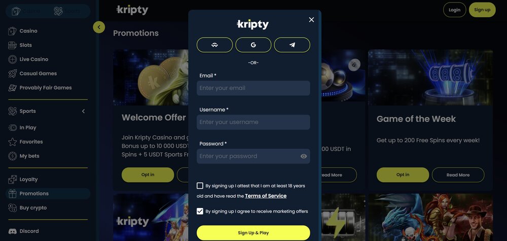Registro en Kripty