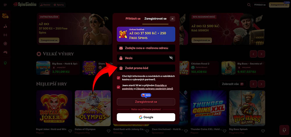 Código promocional de SpinoGambino