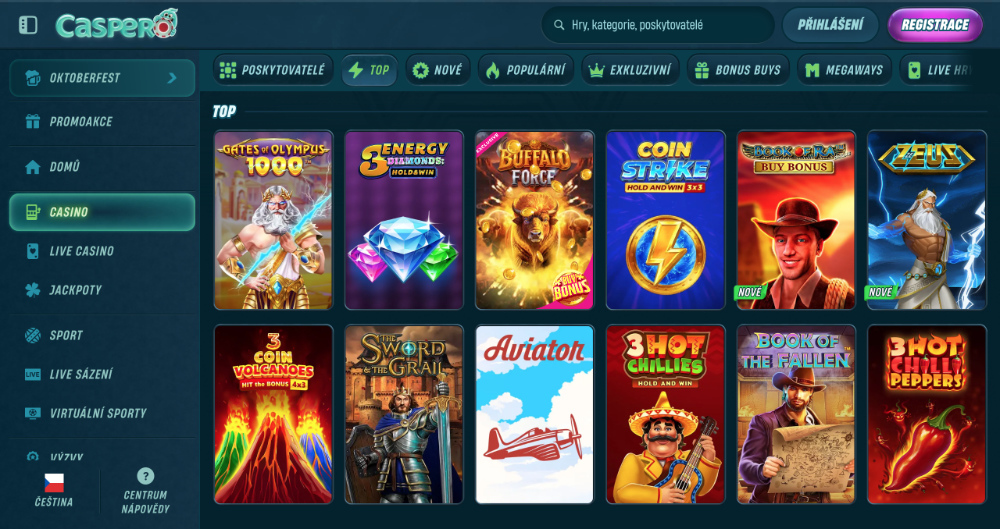 Vista de las TOP tragaperras en el casino online Caspero