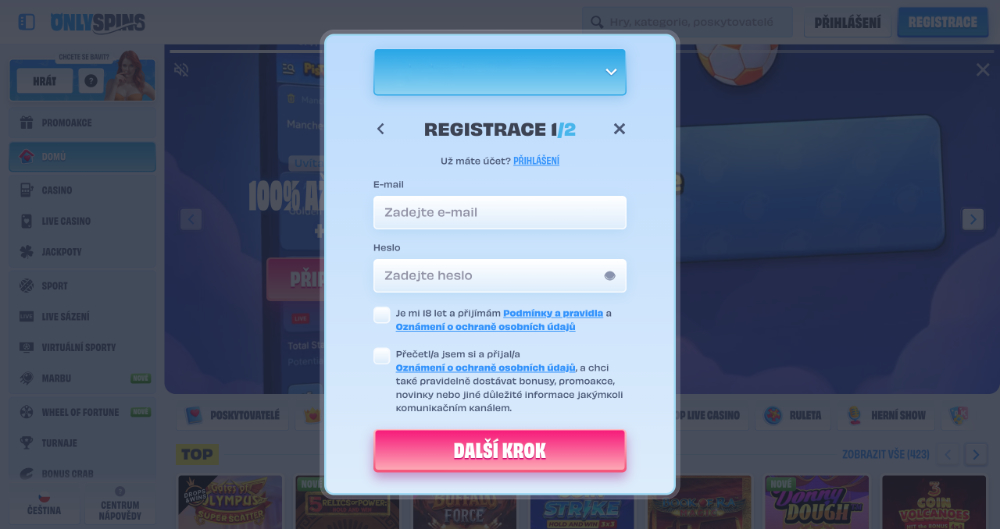 Registro en OnlySpins